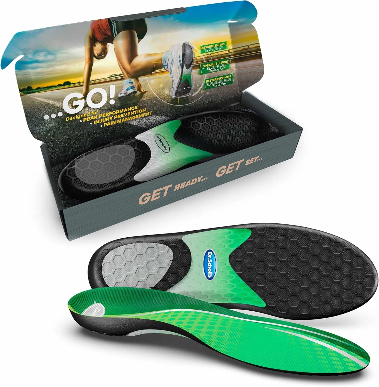 Dr. Scholl's Performance Sized to Fit Running Insoles for Men & Women // Help Prevent Plantar Fasciitis, Shin Splints and Runner’s Knee Black and Green Men's 10.5-11 Sized to Fit Insole