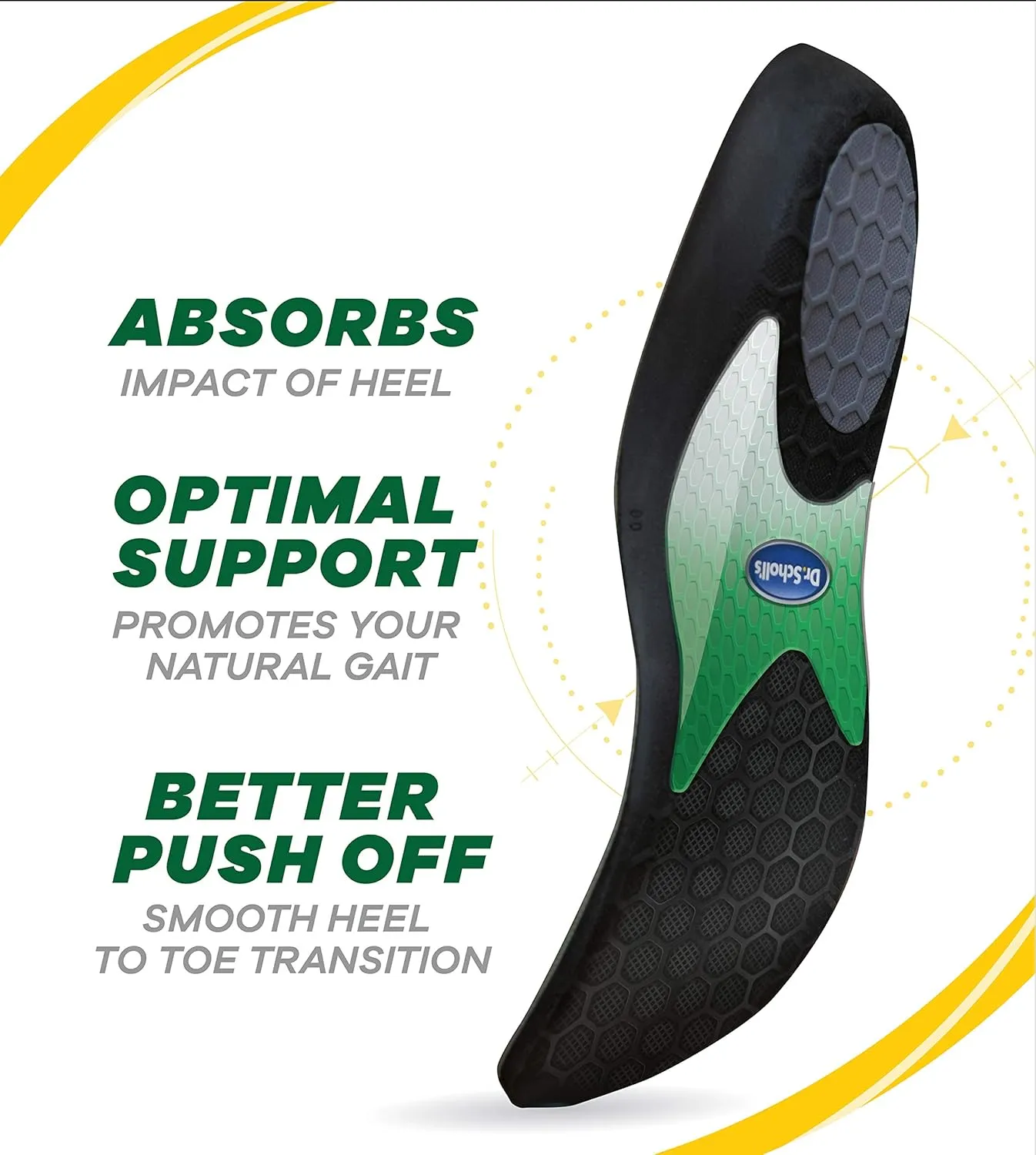Dr. Scholl's Performance Sized to Fit Running Insoles for Men & Women // Help Prevent Plantar Fasciitis, Shin Splints and Runner’s Knee Black and Green Men's 10.5-11 Sized to Fit Insole