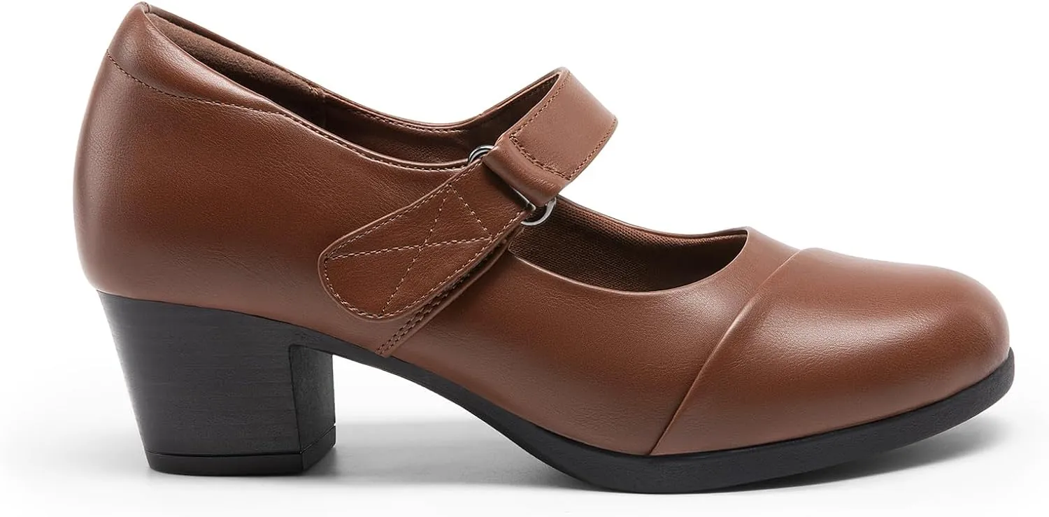 DREAM PAIRS Women's Chunky Low Block Closed Toe Heels Mary Janes Pumps Comfortable Round Toe Dress Work Wedding Shoes