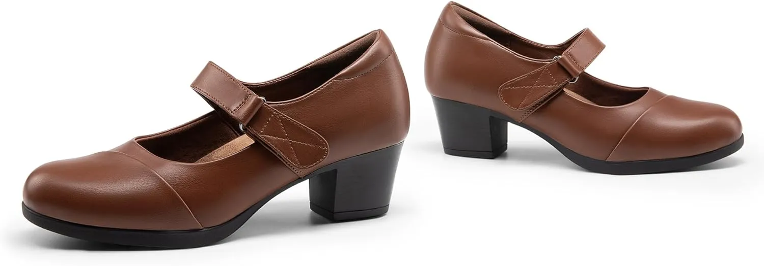 DREAM PAIRS Women's Chunky Low Block Closed Toe Heels Mary Janes Pumps Comfortable Round Toe Dress Work Wedding Shoes