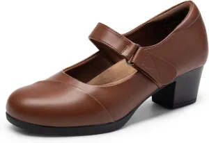 DREAM PAIRS Women's Chunky Low Block Closed Toe Heels Mary Janes Pumps Comfortable Round Toe Dress Work Wedding Shoes