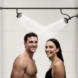 Dual Shower Head for Couples, High Pressure Double Shower Heads for Two People Rod, Two Showerhead System with 3 Spray Settings Fit 2 Person Bathroom, Birthday Gifts for Women Men (Black)