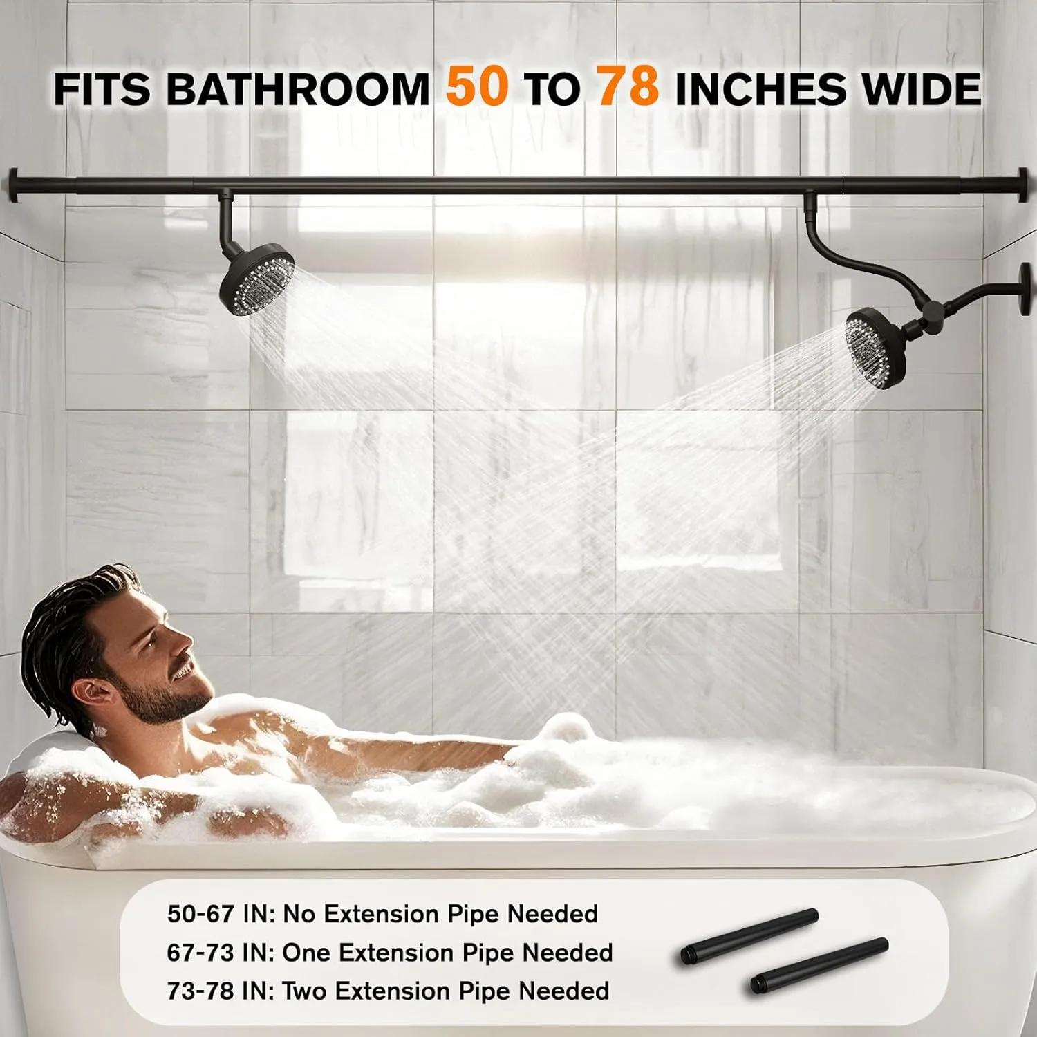 Dual Shower Head for Couples, High Pressure Double Shower Heads for Two People Rod, Two Showerhead System with 3 Spray Settings Fit 2 Person Bathroom, Birthday Gifts for Women Men (Black)