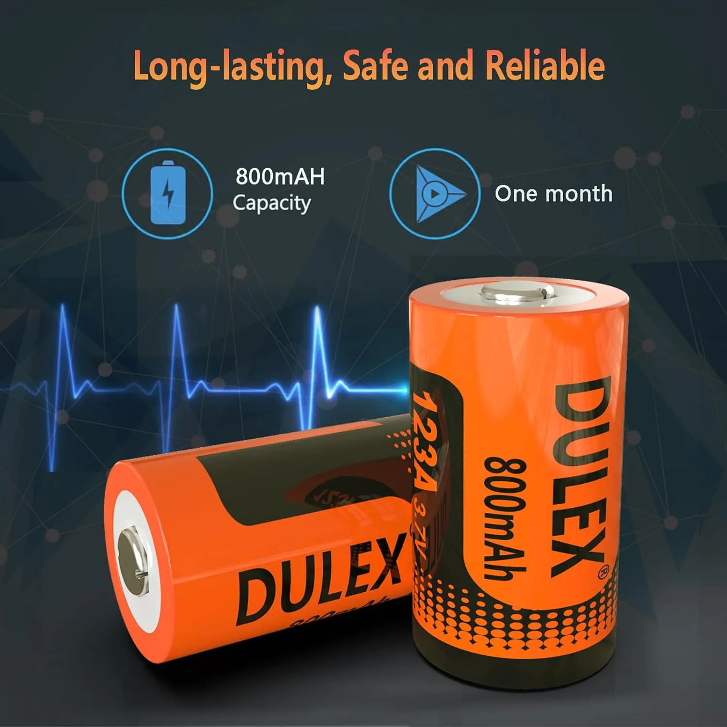 DULEX 12-Pack 3.7V 800mAH 123A Rechargeable Batteries Replacement CR123A Lithium Batteries Compatible with Arlo VMS3130 VMC3030 3200 3330 3430 3530 Security Cameras, Alarm System, Flashlight