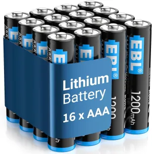 EBL Lithium Batteries AAA, 16 Pack 1.5V Non-Rechargeable 1200mAh Ultra Long Lasting Constant Volt Batteries for Flashlight, Temperature Monitor, High-Tech Devices