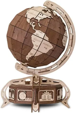 Eco Wood Art 3D Puzzle Globe Brown