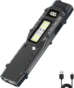 EDC Tactical Flashlight DT007, Compact 7 Mode Pocket LED Flashlight - 1500LM, USB-C Rechargeable Digital Display, IPX5 with Side Light and Clip for Everyday Carry Travel (1, Black)