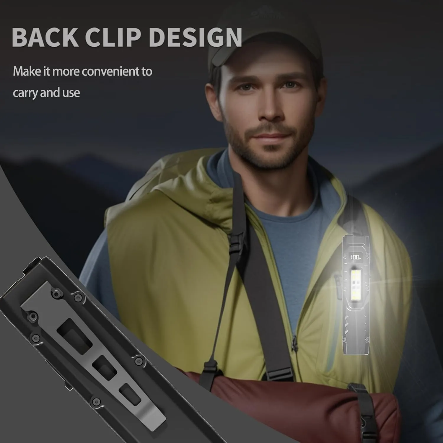 EDC Tactical Flashlight DT007, Compact 7 Mode Pocket LED Flashlight - 1500LM, USB-C Rechargeable Digital Display, IPX5 with Side Light and Clip for Everyday Carry Travel (1, Black)