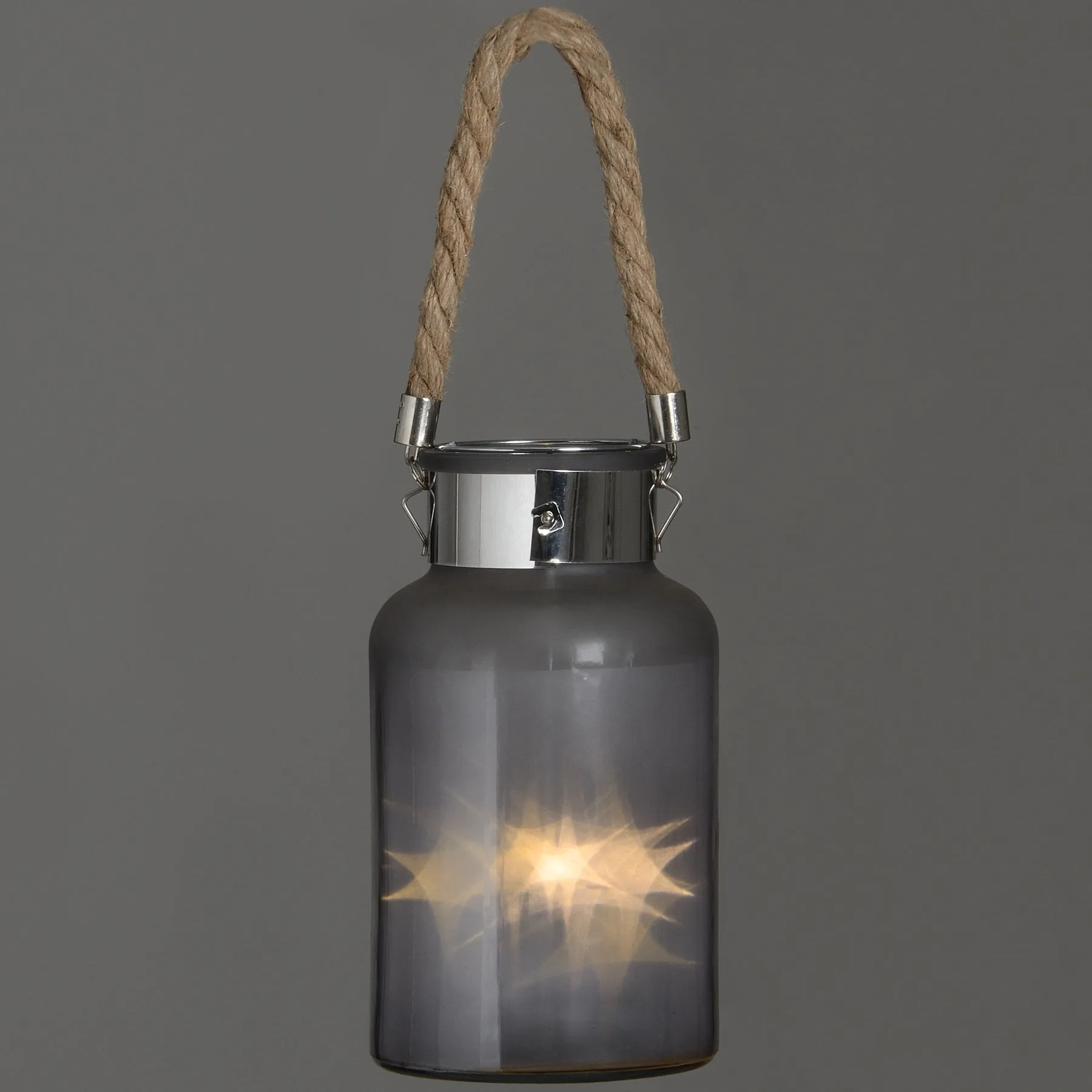 Elegant Frosted Glass Lantern with Rope and LED
