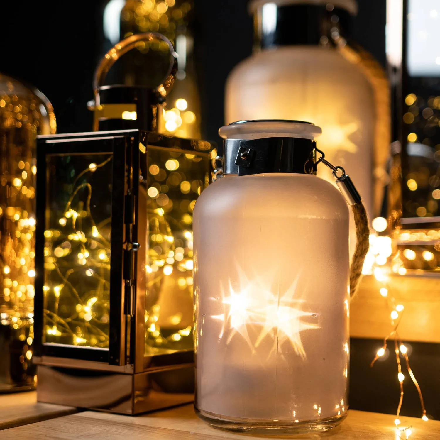 Elegant Frosted Glass Lantern with Rope and LED