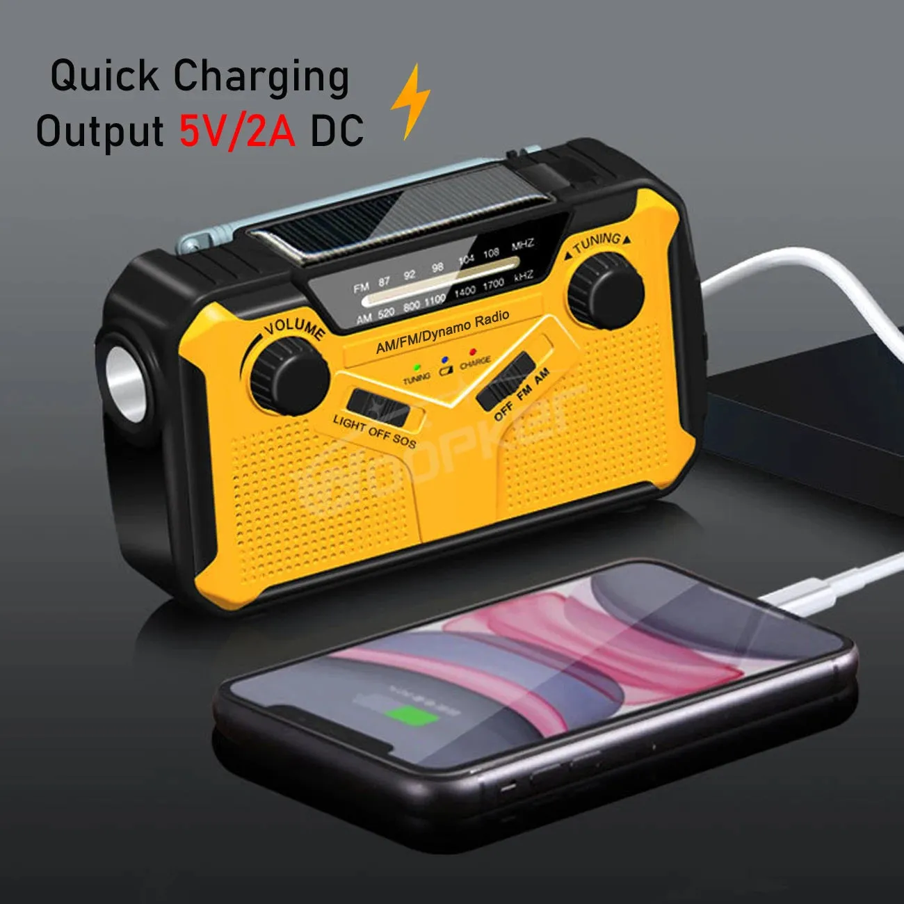 Emergency Radio: Solar Hand Crank, USB Rechargeable Torch, AM/FM, SOS Alarm and Power Bank