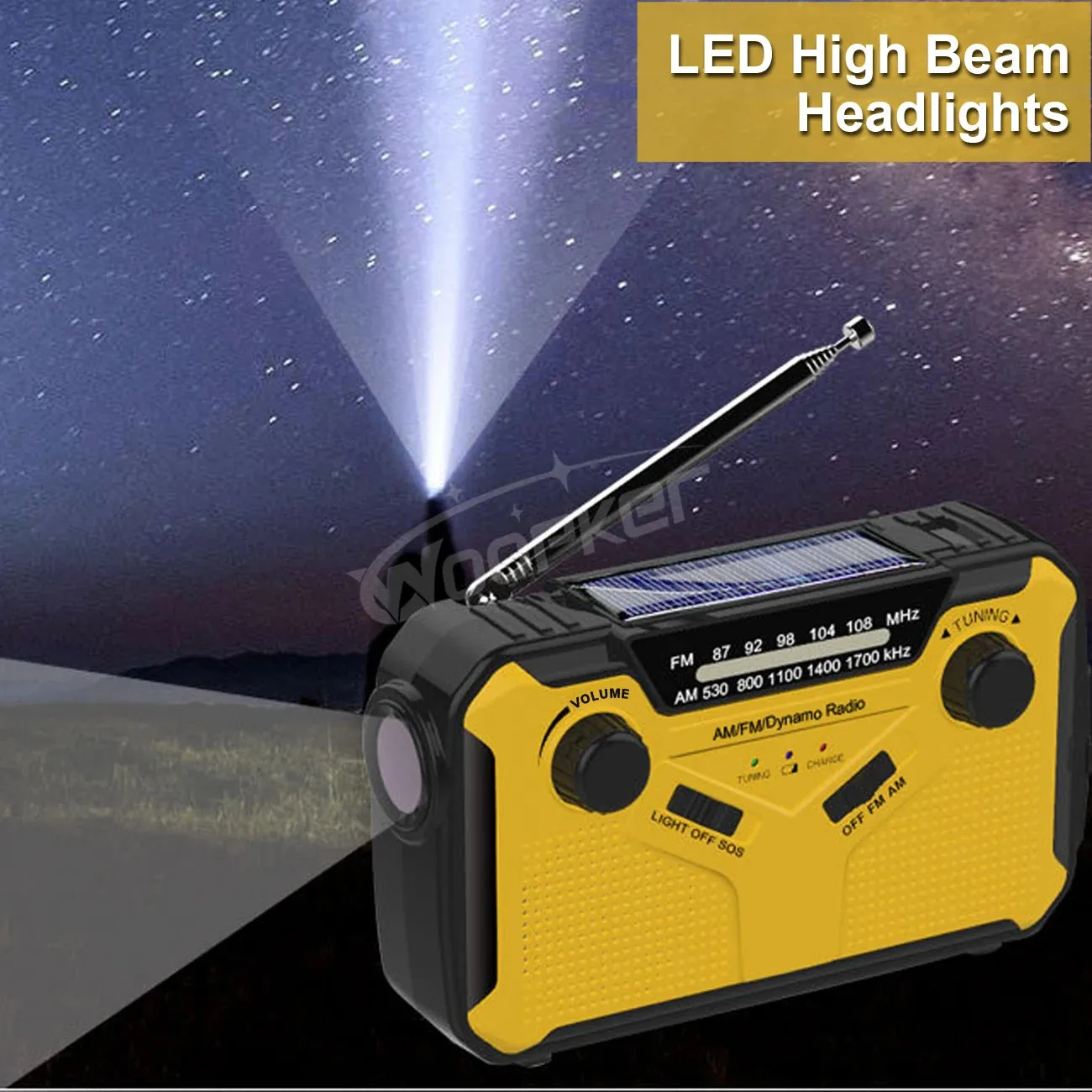 Emergency Radio: Solar Hand Crank, USB Rechargeable Torch, AM/FM, SOS Alarm and Power Bank