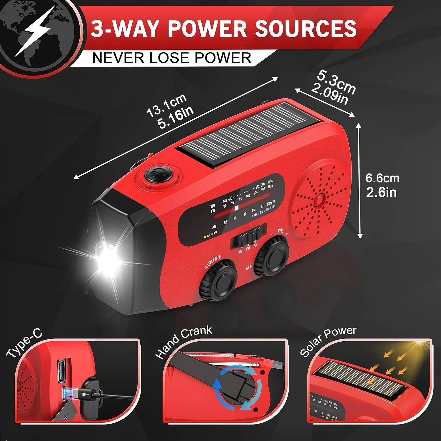 Emergency Radio: Solar-Powered,  AM/FM Portable Weather Radio
