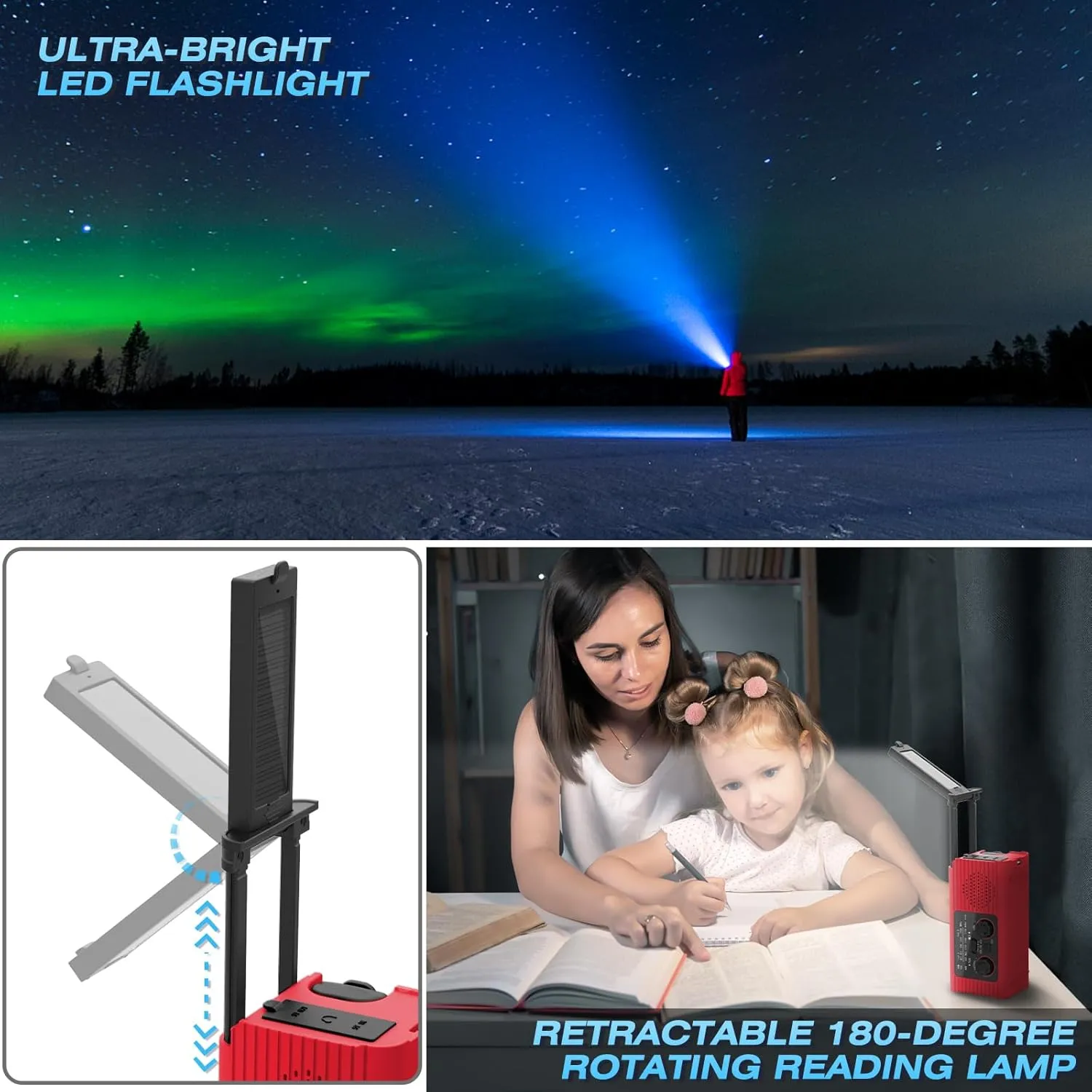 Emergency Weather Radio, 4000mAh NOAA Weather Alert Radio Solar Charging, Hand Crank & USB Charged, AM/FM with LED Flashlight, Reading Lamp, SOS Alarm, Headphone Jack for Outdoor Indoor