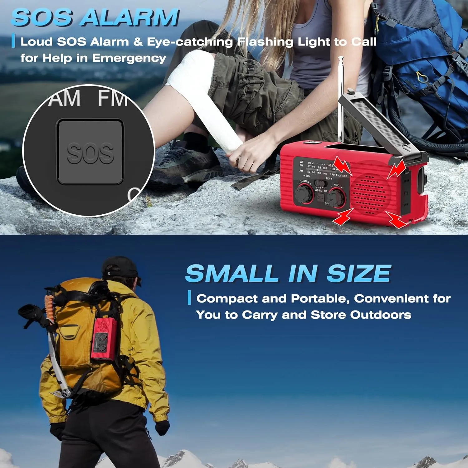 Emergency Weather Radio, 4000mAh NOAA Weather Alert Radio Solar Charging, Hand Crank & USB Charged, AM/FM with LED Flashlight, Reading Lamp, SOS Alarm, Headphone Jack for Outdoor Indoor
