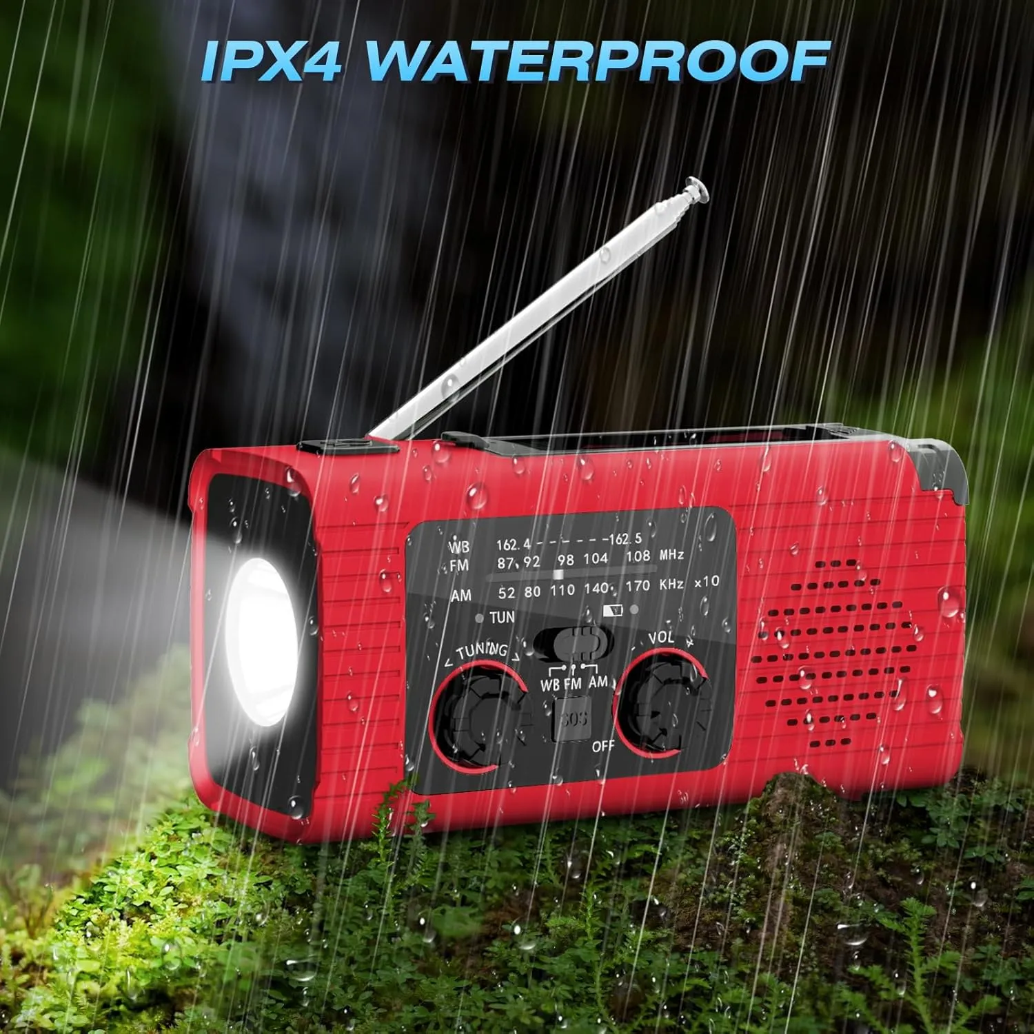 Emergency Weather Radio, 4000mAh NOAA Weather Alert Radio Solar Charging, Hand Crank & USB Charged, AM/FM with LED Flashlight, Reading Lamp, SOS Alarm, Headphone Jack for Outdoor Indoor