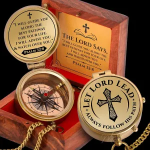 Engraved Brass Pocket Compass Gift - Psalm 32:8, First Communion Gifts, Baptism Gifts for Boys, Confirmation Gifts, Gifts for Men, Catholic Religious Christian Easter Gifts for Kids