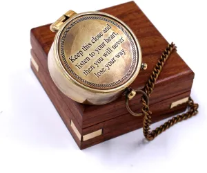 Engraved Camping Compass – Keep This Close and Listen to Your Heart | Vintage Gift Compass for Men, Women, Scouts | Working Brass Pocket Compass for Hiking, Camping, Graduation, Retirement