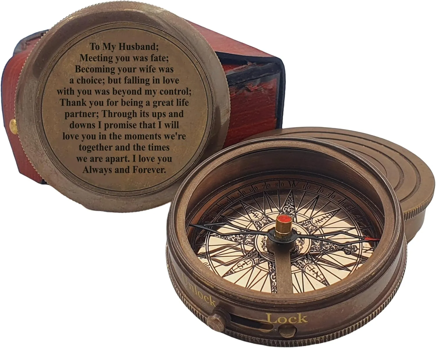 Engraved Compass, to My Husband I Love You, Brass Compass Engraved Gifts for Men, Bronze for Men, Romantic Gifts for Him/Her, Keepsake Gifts for Husband