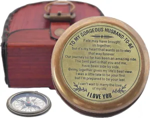 Engraved Compass, to My Husband I Love You, Brass Compass Engraved Gifts for Men, Bronze for Men, Romantic Gifts for Him/Her, Keepsake Gifts for Husband
