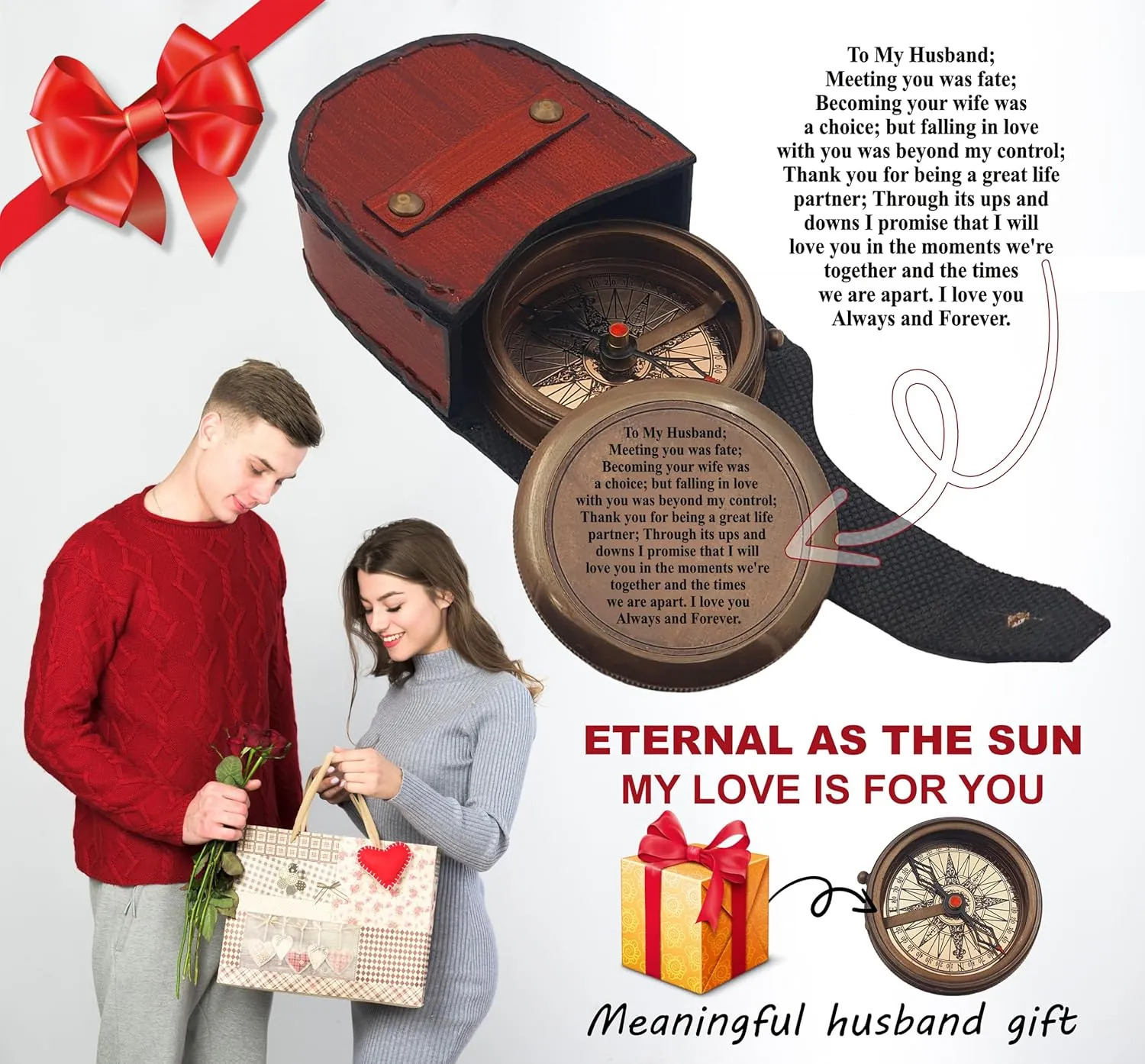 Engraved Compass, to My Husband I Love You, Brass Compass Engraved Gifts for Men, Bronze for Men, Romantic Gifts for Him/Her, Keepsake Gifts for Husband