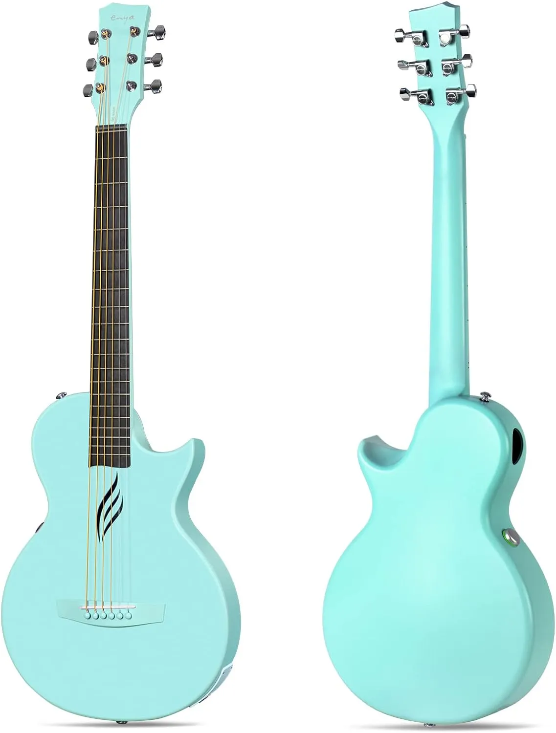 Enya NOVA Go SP1 Carbon Fiber Acoustic Electric Guitar with Smart AcousticPlus 35 Inch Travel Acustica Guitarra Starter Bundle Kit of Gig Bag, Strap, Strings, Charging Cable, Instrument Cable(Blue)