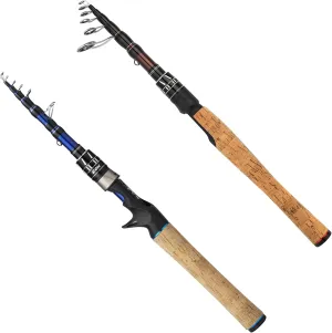 EOW Telescopic Spinning Rod 1pc of 7' & Xpedite Pro Telescopic Casting Rod 1pc of 7', 24T Carbon Blanks & Solid Carbon Tip, Cork Handle, Travel Rod, Light Weight and Short Collapsible Rods