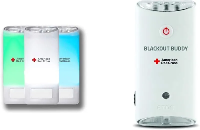 Eton - American Red Cross Blackout Buddy Color Motion Activated Emergency LED Flashlight & Nightlight (Pack of 2). & ARCBB201W-SNG Buddy Emergency Flashlight, Blackout Alert & Night Light, Red