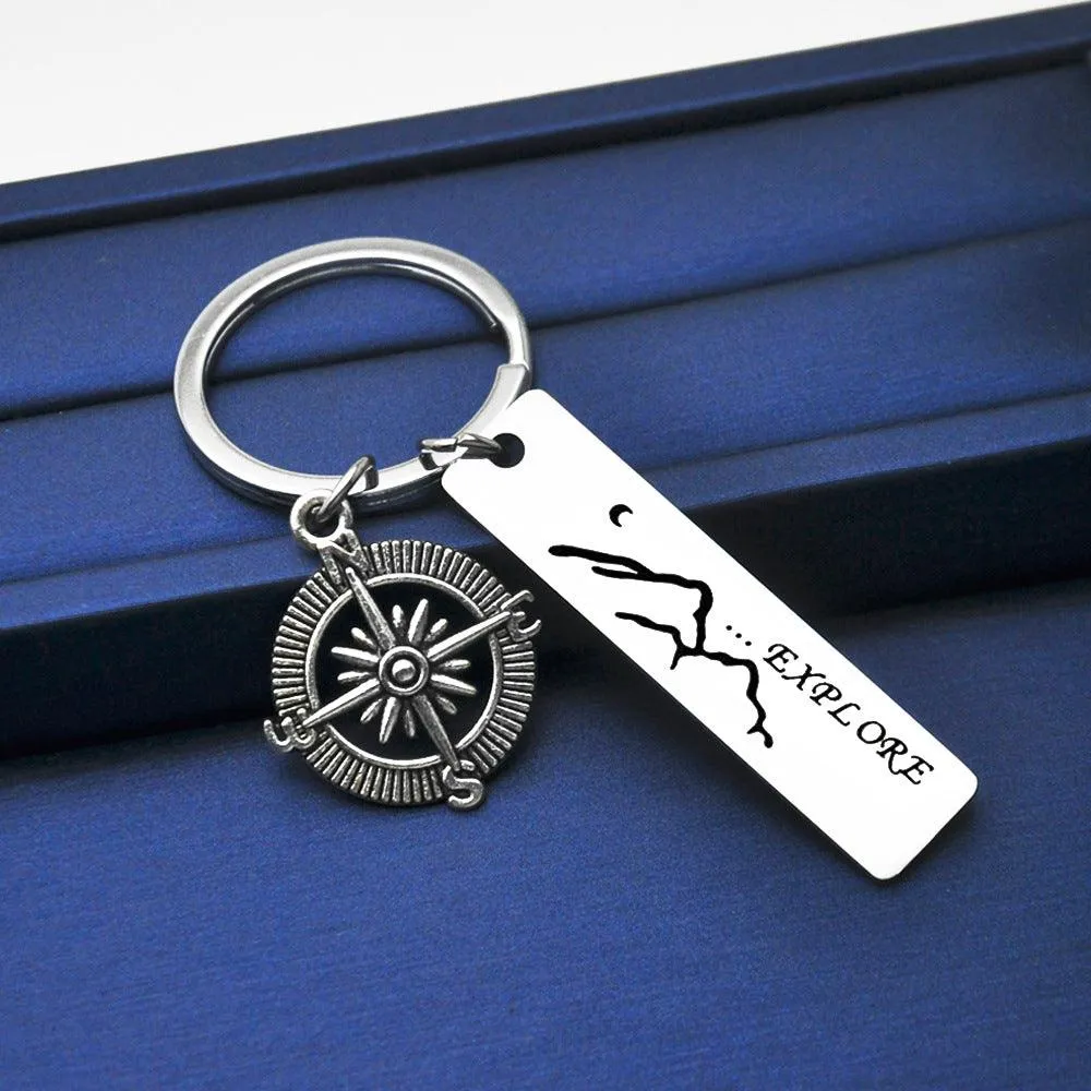 Explore Compass Stainless Steel Keychain