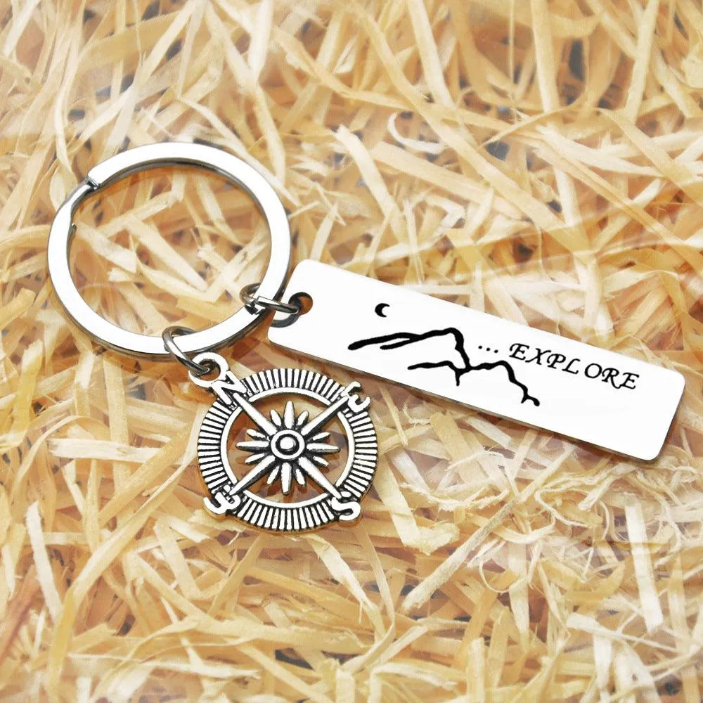 Explore Compass Stainless Steel Keychain