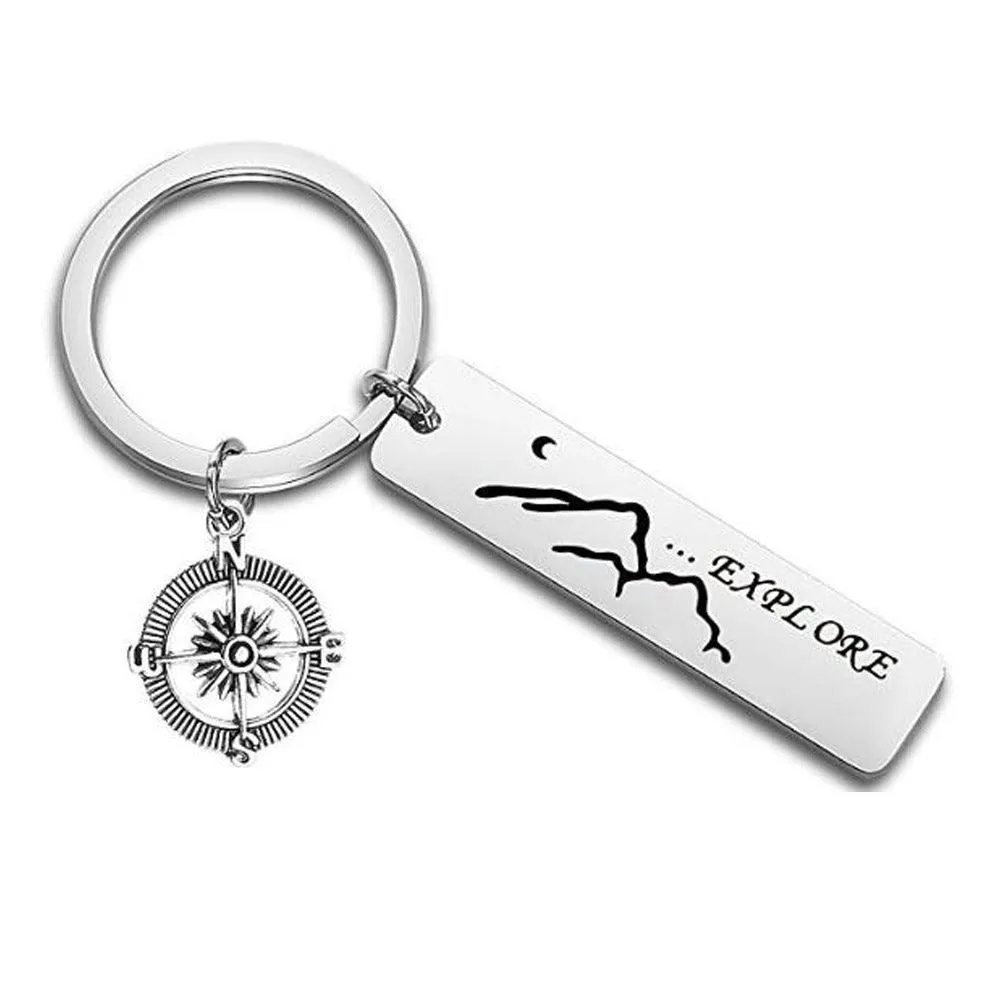 Explore Compass Stainless Steel Keychain