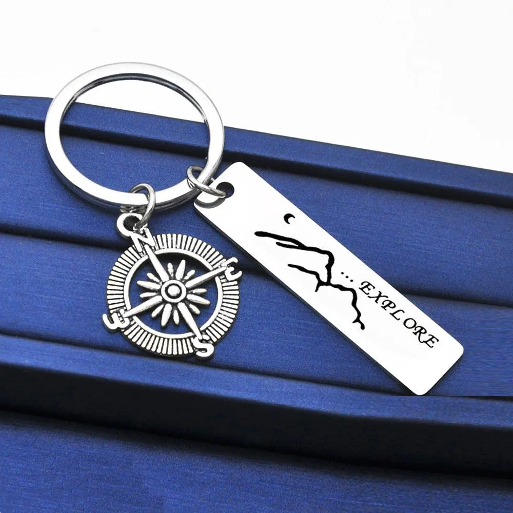 Explore Compass Stainless Steel Keychain