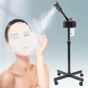 Facial Steamer on Wheels Professional, SPA Ozone Nano Facial Steamer with Hot Ozone Mist and 0-20min Timming Function, LCD Control, Standing Beauty Equipment for Home Salon Spa