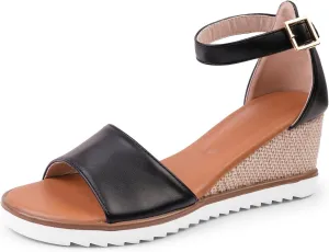 Fashion Thirsty Womens/Ladies Dusk Buckle PU Ankle Strap Wide Wedge (10 Wide) (Black)