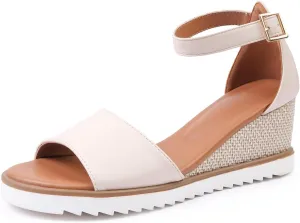 Fashion Thirsty Womens/Ladies Dusk Buckle PU Ankle Strap Wide Wedge (8 Wide) (Cream)