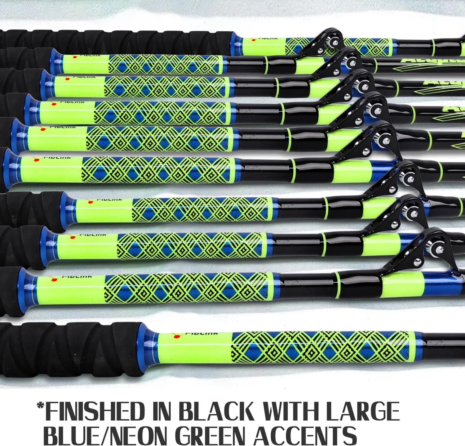 Fiblink Saltwater Fishing Rod 1 Piece/2 Piece Fishing Trolling Rod Deep Sea Big Game Blue/Neon Green Fishing Rod with Roller Guides (5'/6'6",50-80lbs/80-120lbs)