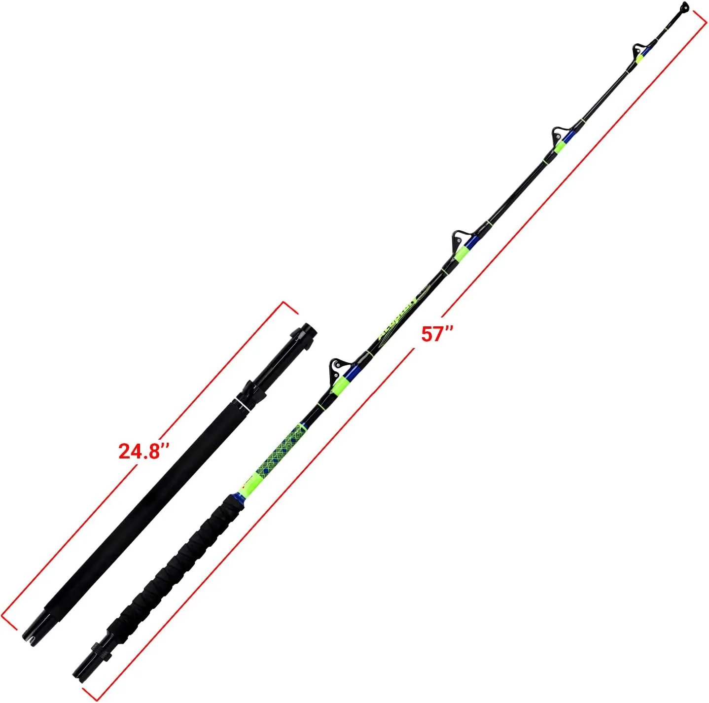 Fiblink Saltwater Fishing Rod 1 Piece/2 Piece Fishing Trolling Rod Deep Sea Big Game Blue/Neon Green Fishing Rod with Roller Guides (5'/6'6",50-80lbs/80-120lbs)