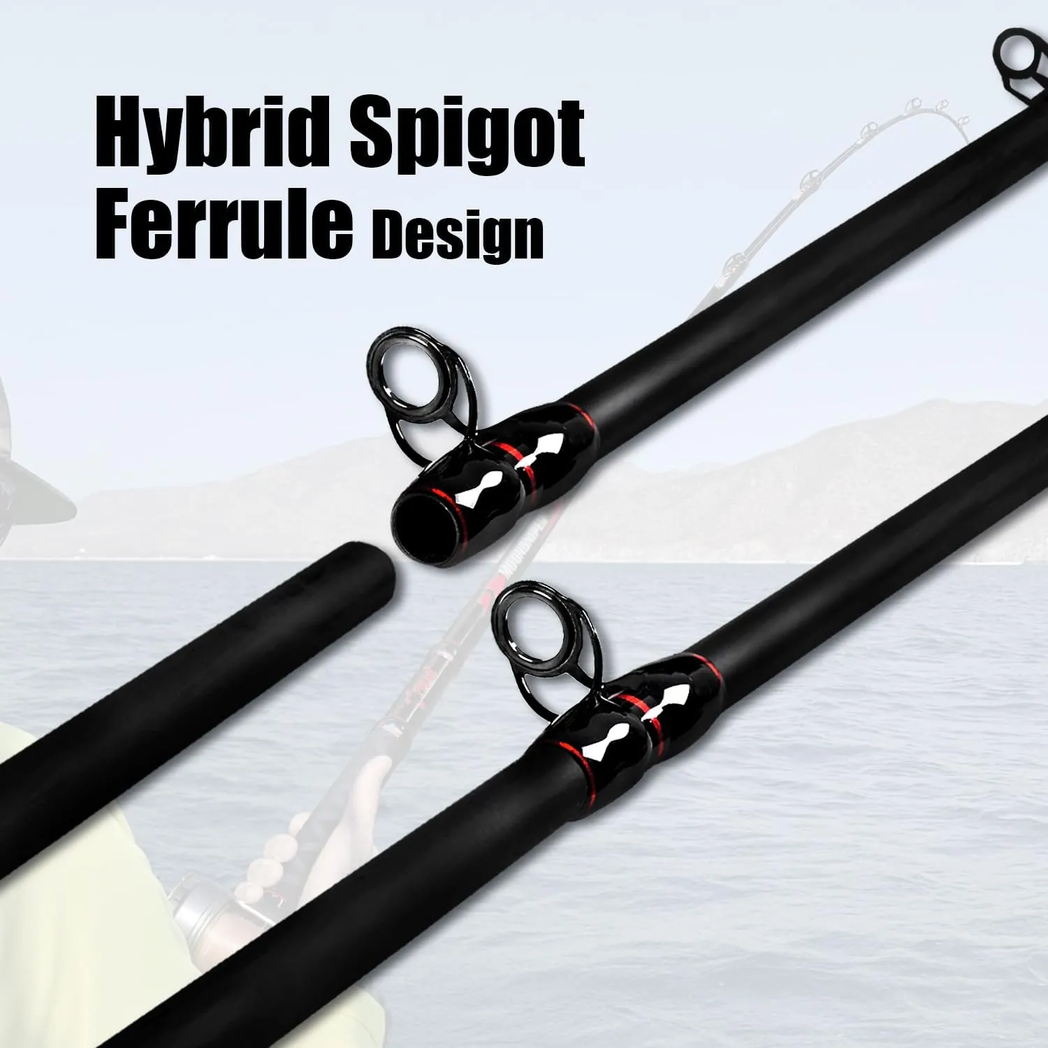 Fiblink Surf Casting Fishing Rod 2-Piece Graphite Travel Baitcasting Fishing Rod