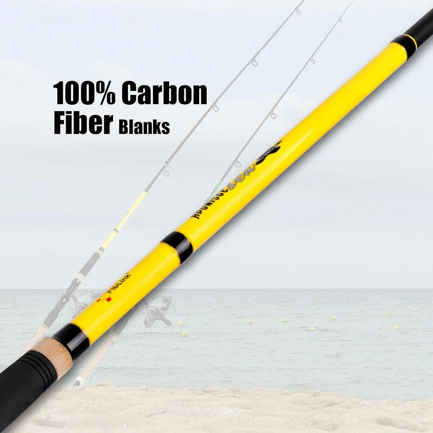 Fiblink Surf Spinning Fishing Rod 2-Piece/3-Piece/4-Piece Carbon Fiber Travel Fishing Rod with Cork Handles (10-Feet & 12-Feet & 15-Feet)