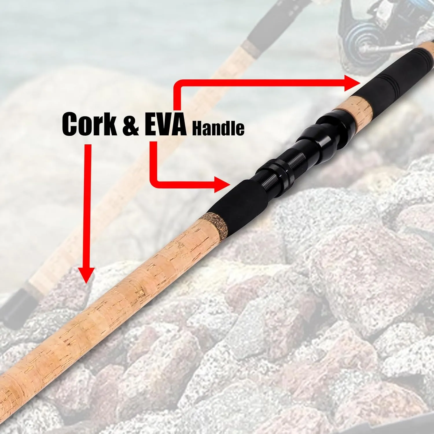 Fiblink Surf Spinning Fishing Rod 2-Piece/3-Piece/4-Piece Carbon Fiber Travel Fishing Rod with Cork Handles (10-Feet & 12-Feet & 15-Feet)