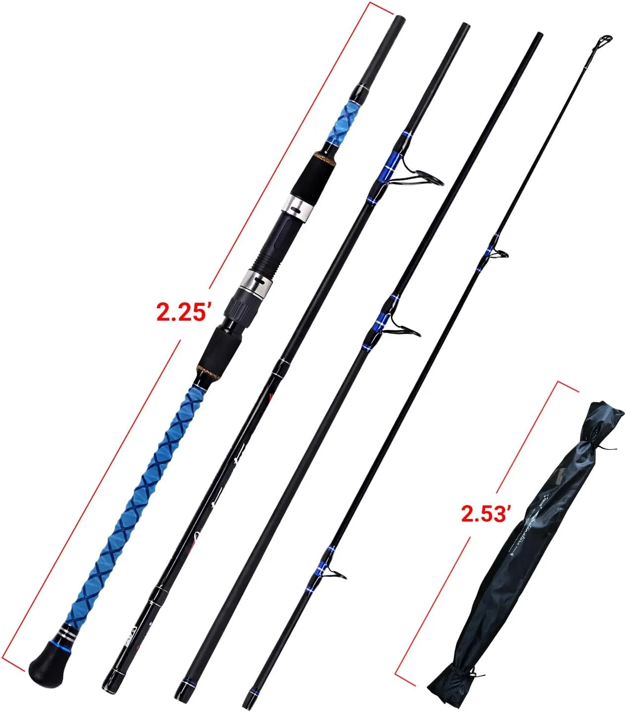 Fiblink Surf Spinning Fishing Rod Carbon Travel Surf Rod 2 Piece/3 Piece/4 Piece Spinning Fishing Rod 9'/10'/11'/12'/15'