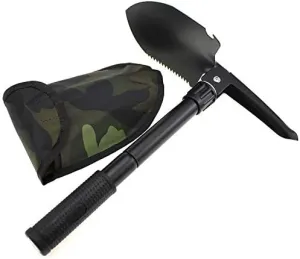 Finidel Folding Shovel, Lightweight with Compass, High Carbon Steel Camping Shovel Survival Shovel - Camping, Adventure, Garden, Emergency (Black) 3-in-1 Multifunction