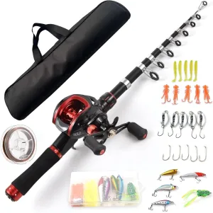 Fishing Rod and Reel Combo 2.1m Telescopic Fishing Rod with Left Hand Baitcasting Reel