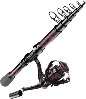 Fishing Rod and Reel Combos, Unique Design with X-Warping Painting, Carbon Fiber Telescopic Fishing Rod with Reel Combo Kit with Tackle Box, Best Gift for Fishing Beginner and Angler
