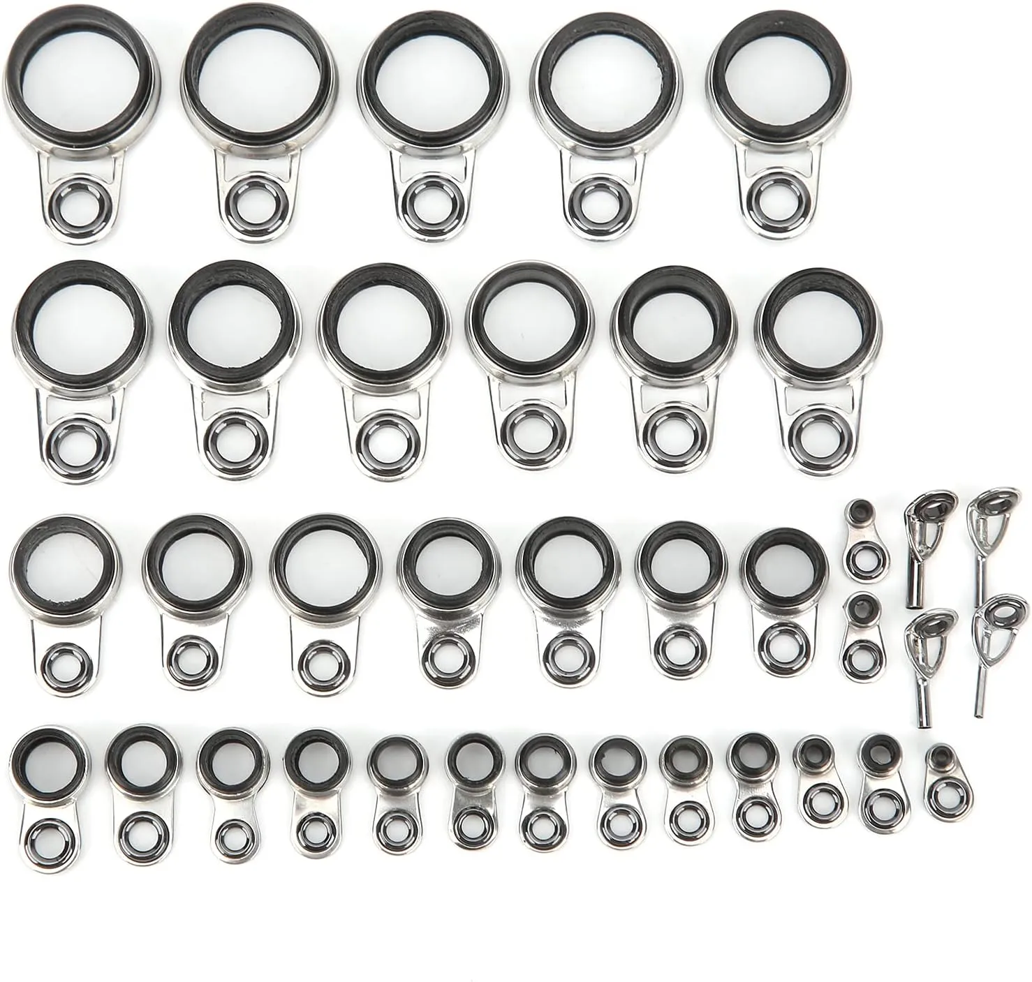 Fishing Rod Guides Ring, 37Pcs Fishing Rod Guides Top Tip Ring Telescopic Casting Fishing Rod Repair Kit Fishing Rod Parts for Replacement