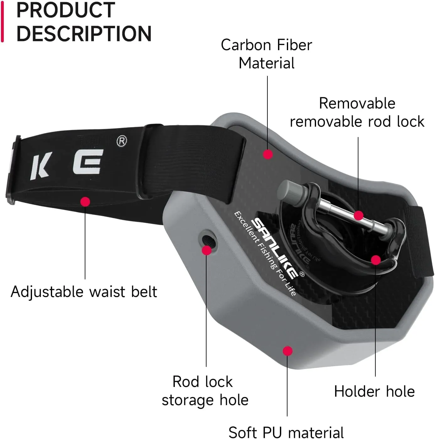 Fishing Rod Holder Aluminum Fighting Belt - Adjustable Carbon Fiber Waist Belt With Stand-up Gimbal Padded