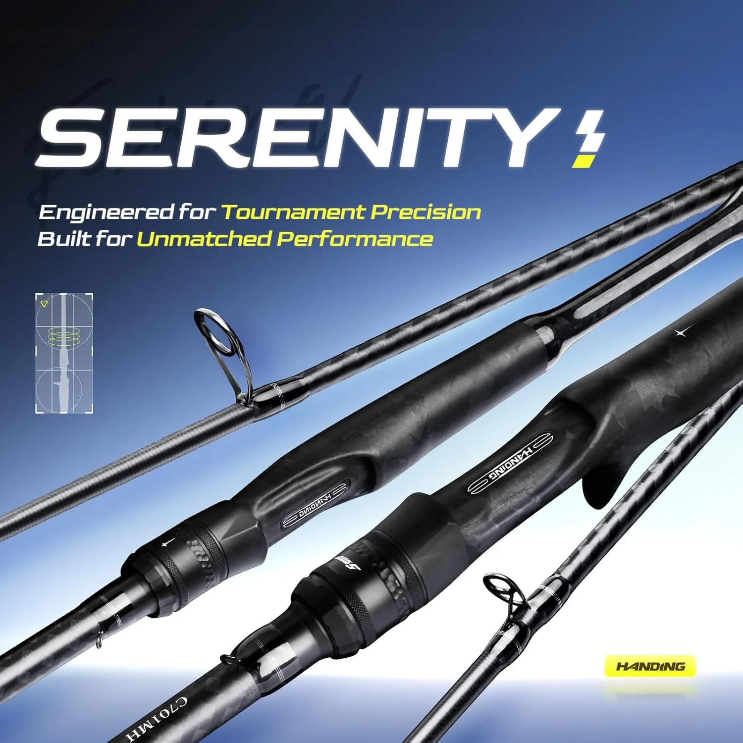 Fishing Rod, Serenity Series One Piece Spinning & Casting Rod with a One-Piece Full Carbon Reel Seat, 40T Carbon Fiber Fast Action sea·Guide Zirconia Ceramic Guide Rings