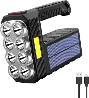 Flashlight Rechargeable Flashlights, 100000 High Lumens Super Bright 8 LED COB Sidelight with 3 Modes, Portable Lightweight Waterproof Spotlight Flashlight for Emergency (Black) (1PCS)