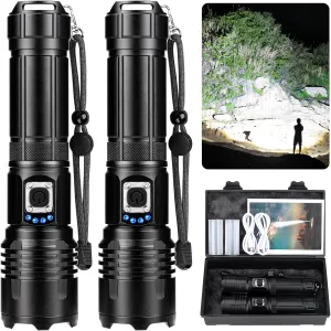 Flashlights High Lumens Rechargeable 2 Pack, 990000 Lumen Super Bright Led Flashlight with USB Cable, IPX7 Waterproof, 5 Modes Powerful Handheld Flash Light for Home Camping Emergency