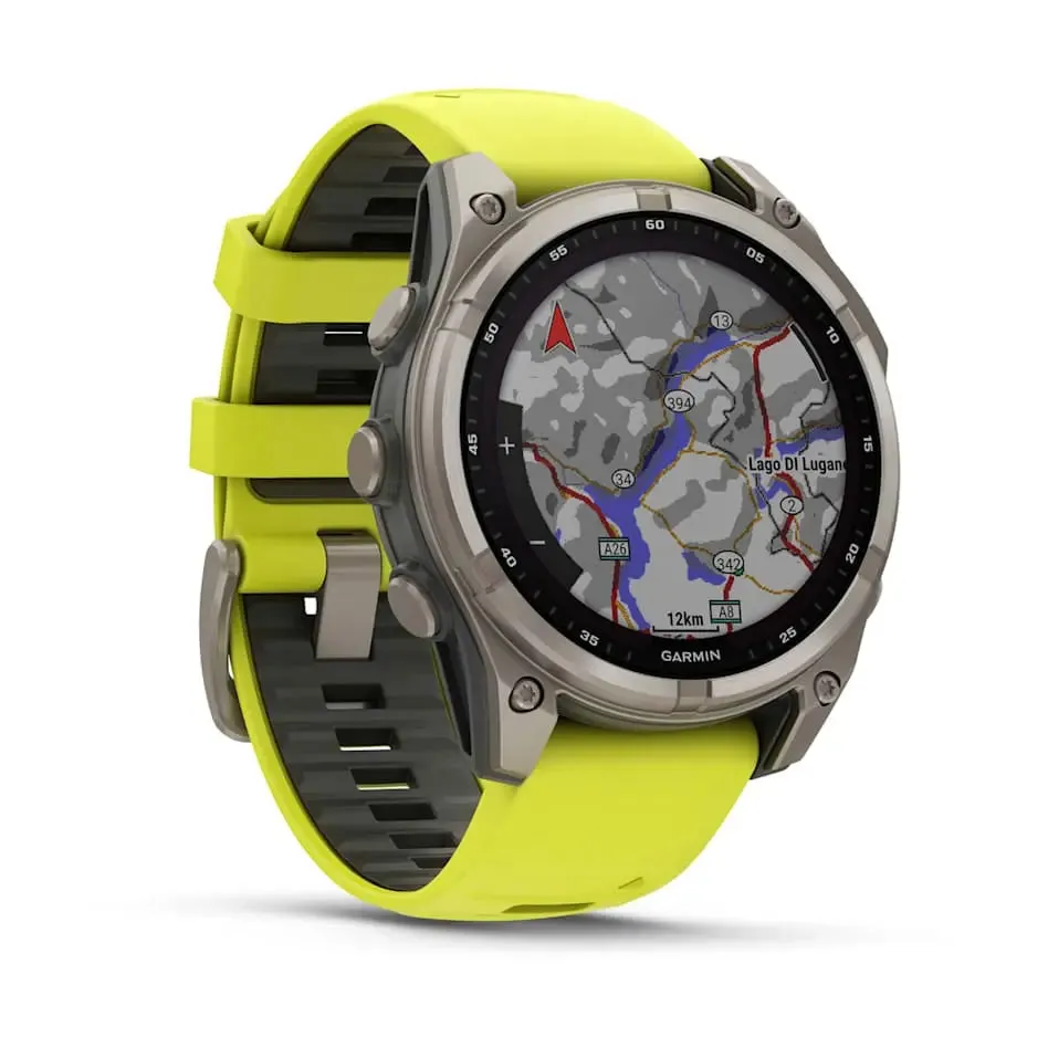 fēnix® 8 – 47 mm | Solar Sapphire Titanium with AMP Yellow/Graphite Silicone Band